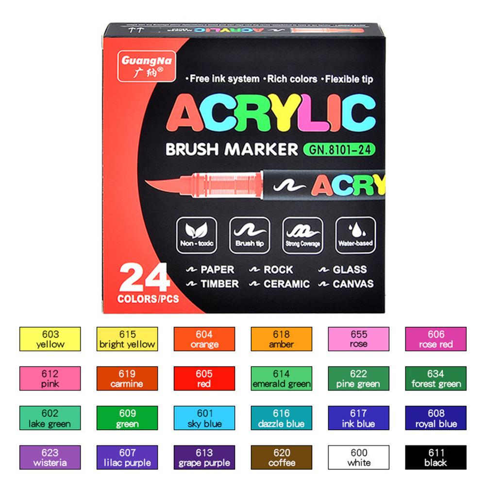 12-48 Colors Acrylic Paint Marker DIY Waterproof Soft Brush Tip Paint Pens for Wood Stone Canvas Glass Fabric Egg Rock Painting