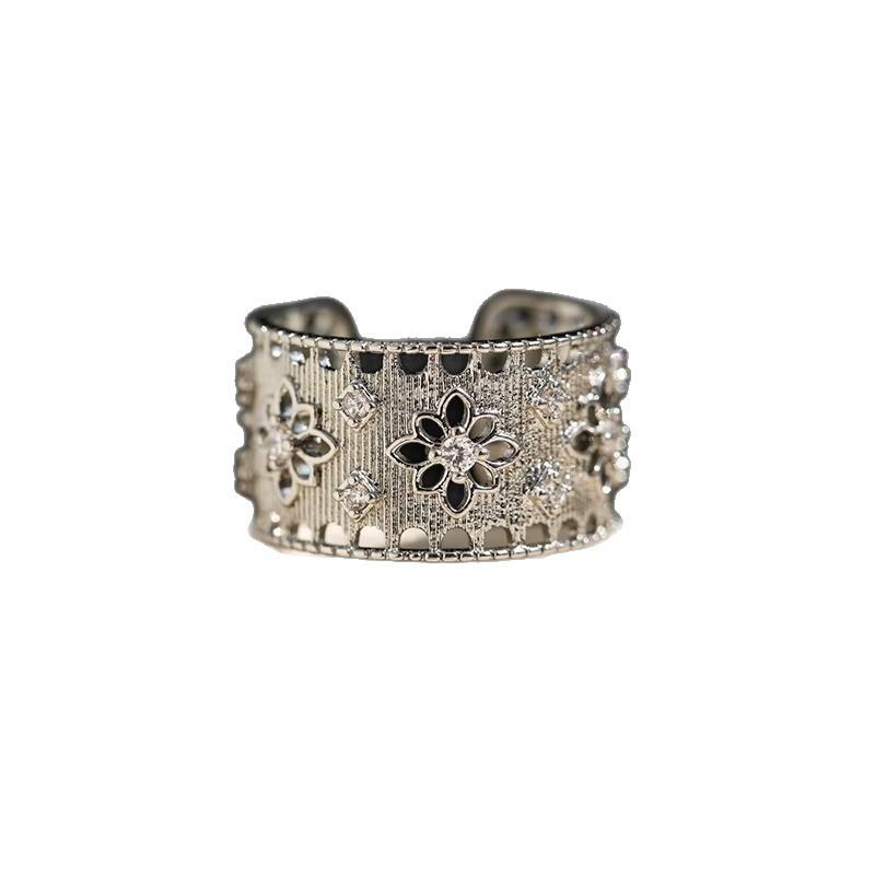 Art Deco Geometric Ring Vintage Style Hollowed Out Ring Female Adjustable Finger Ring Set Hand Jewelry Niche Temperament Pairing Jewellery