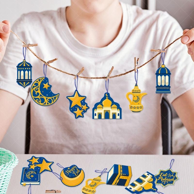 10pcs Eid Mubaraks Hanging Pendants Ramadans Kareems Decorations For 2024 Home Islamic Muslims Eid Alfitr Festival