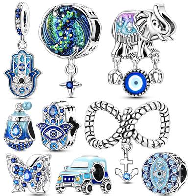 Original Copper Elephant Eye Hand Car Butterfly Blue Zircon Beads Pendants Charms Fit Bracelet Necklace Jewelry
