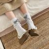 Female Autumn and Winter Thickened Warm Bow Solid Color Wool Medium Tube Pile Socks
