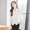 Troloman Women's V-Neck Bow Tie Long Sleeve Blouse
