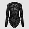Sexy Slim Fit Long-Sleeve Lace Mesh Print Bodysuit 10804