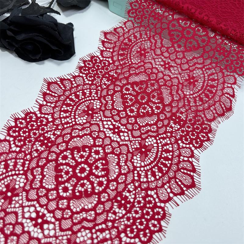 3m x 18.5cm French Chantilly Lace, Non-stretch Dark Red Eyelash Net Lace Fabric for Sewing, Bra, Underwear, Lingerie, Dress, Garment, Crafting