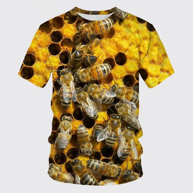 Summer New Casual Bee Pattern Men's Printed T-shirt Street Pop Hip Hop Personalized Round Neck Comfortable Short Sleeve