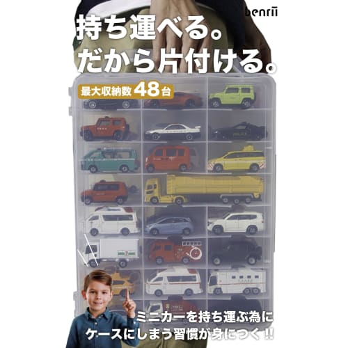 Benrii Tomica Storage Case with Handle, Double-Sided Storage for Mini Cars, Holds up to 48 Hot Wheels Mini Cars