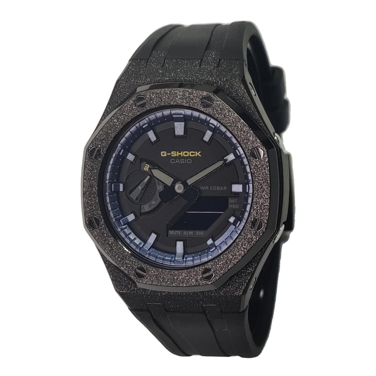 CASIO Custom Collection Electronic Movement Fluoroelastomer Strap Watch Men s Watches Black Dial GA-2100FR-3A(Watch3--) Black Strap