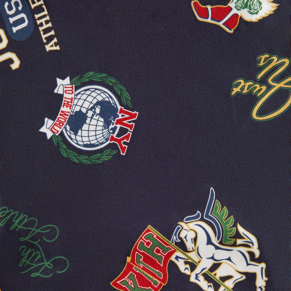 Kith Aw24 Fall Classics 2024 Series Printed Nelson Hooded Letter Pullover Long Sleeve Sweatshirt Kids Sweatshirt Navy-Blue KHK030584-413