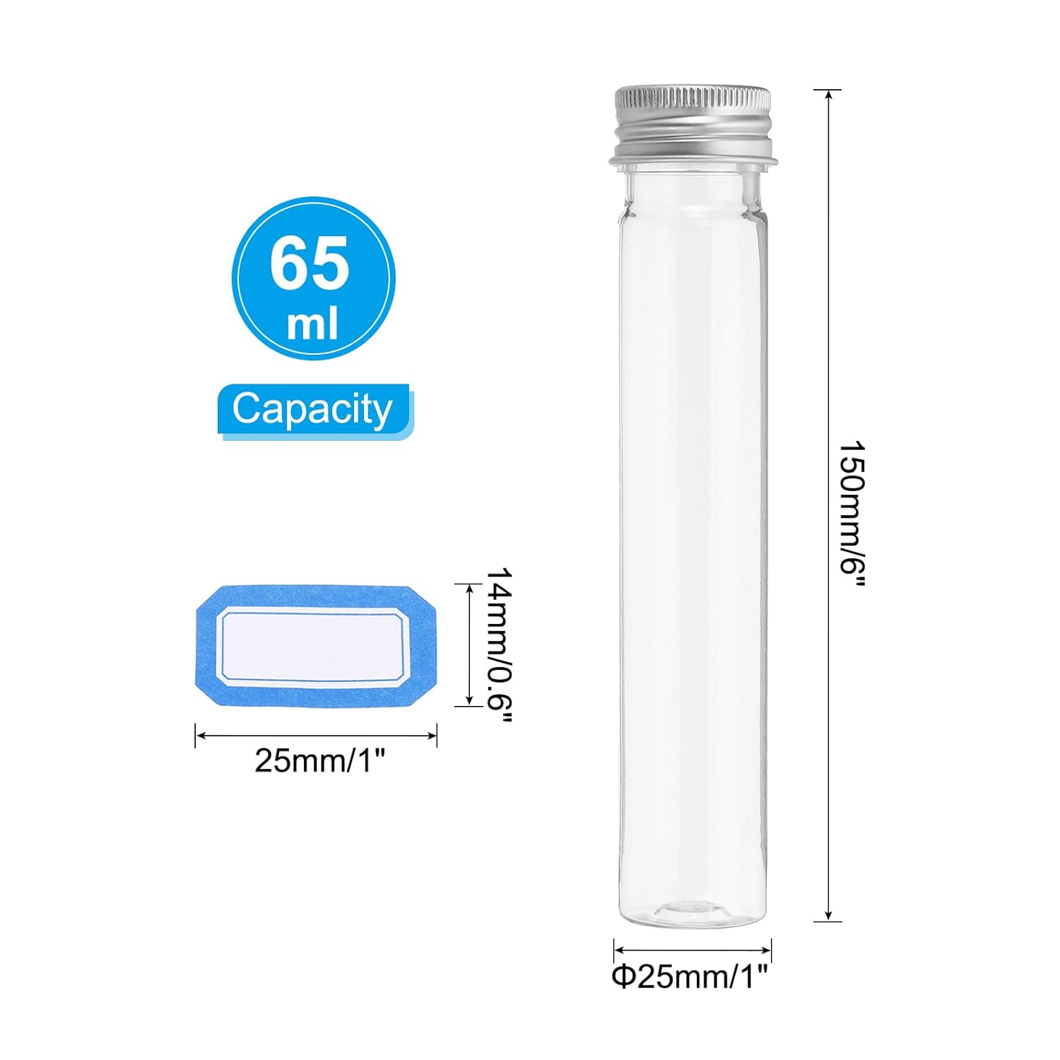 

Набор пробирок PATIKIL 65 мл, 24 шт. 6x1 Пластиковые прозрачные пробирки с плоским дном, контейнеры с этикетками для хранения бисера, конфет, соли для ванны, растений