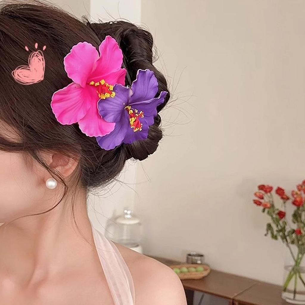 Pack Of 3 Tropical Floral Hair Clips For Women Non Slip Plumeria Hibiscus Design Beach Party Hair Accessories Thick Thin Hair Friendly