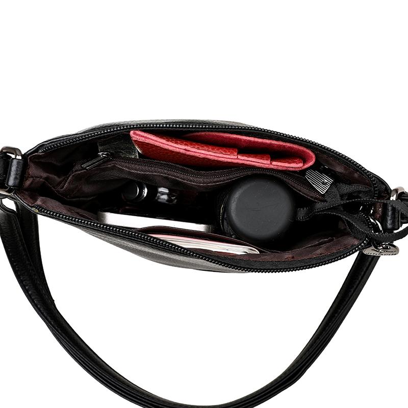 Women's Black Textured Leather Bucket Bag Adjustable Crossbody Bag