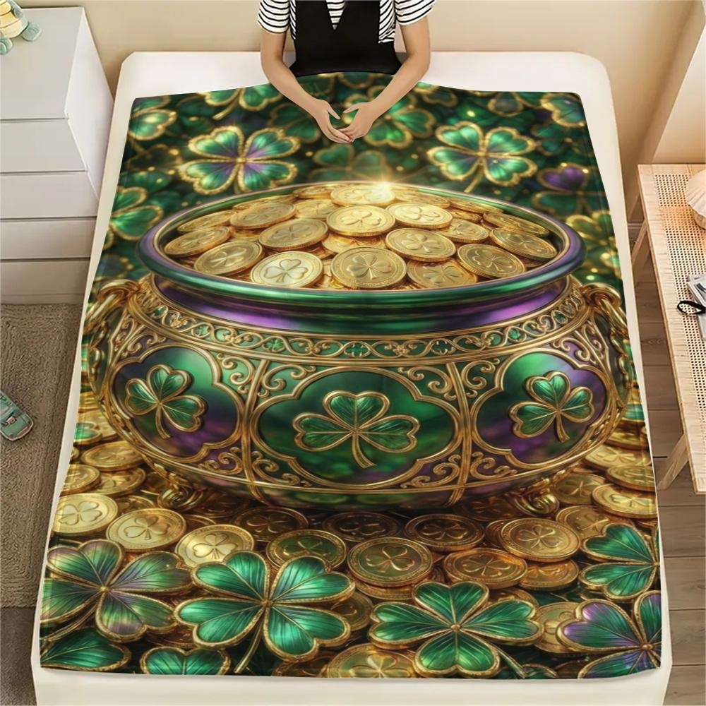 

1Pc Coins&Rainbows Print Flannel Blanket, High quality Comfortable for All Seasons, Home Decor, Warmth and Comfort, Perfect for Christmas Gifts W114 80cm x 120cm