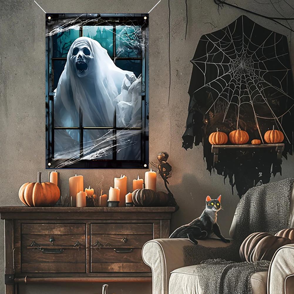 Halloween Gruselige Fensterdekoration Schreckliche Deko 2D Geist Horror Gruselige Augen Banner Festival Fenster-/Türabdeckung Spukhausdeko Horror Hintergrund