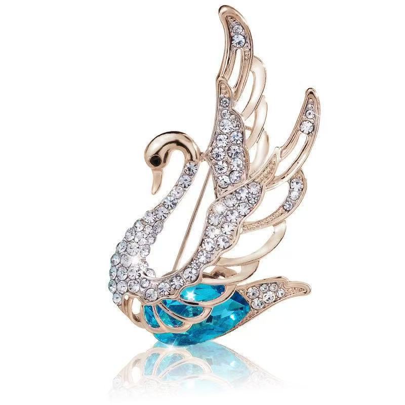 3 Colors Choose Rhinestone Crystal Swan Brooches for Women Elegant Animal Pins Fashion Jewelry
