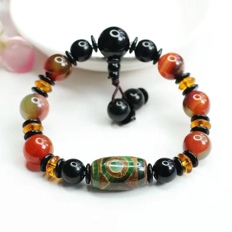 Juan Yu Schwarzer Achat & Neunäugige Dzi-Perle Armband MN3063001