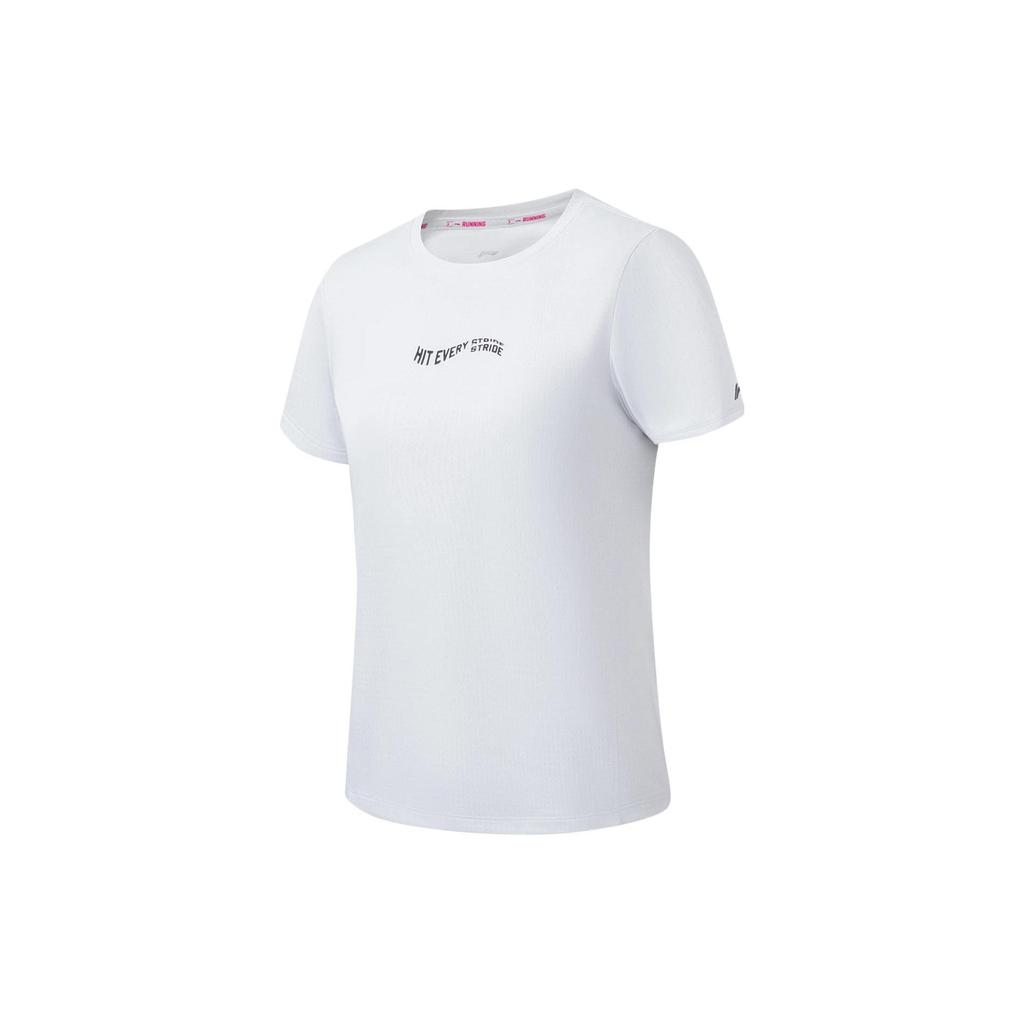 Li Ning Running Series Letter Print Round Neck Short Sleeve T-Shirt Women Tops Standard-White ATST066-4