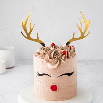 2 stuks/set Gouden Acryl Herten Gewei Taart Decoratie, voor Kerst Nieuwjaar Feest Taart Topper Decoratie Benodigdheden