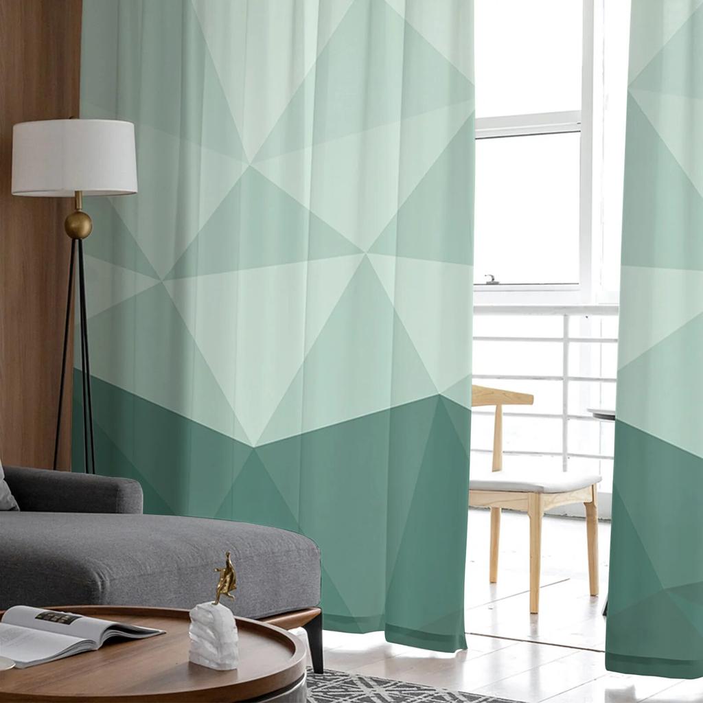Geometric Green Gradient Triangle Tulle Curtains for Living Room Kitchen Bedroom Sheer Tulle for Cafe Hotel Modern Home Decor
