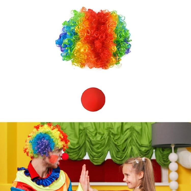 Full Feature Adult Clown Cosplay Set for Halloween Celebration Role Play Rainbow Wig Nose Bowtie Gloves Accessories Set