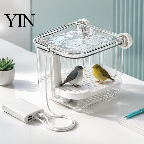 Automatic Bird Waterer Bath, Parrot Shower with Circulating Water, Indoor Rotating Perch for Birds Bath Feeder, Cage Accessory Parakeet Budgie