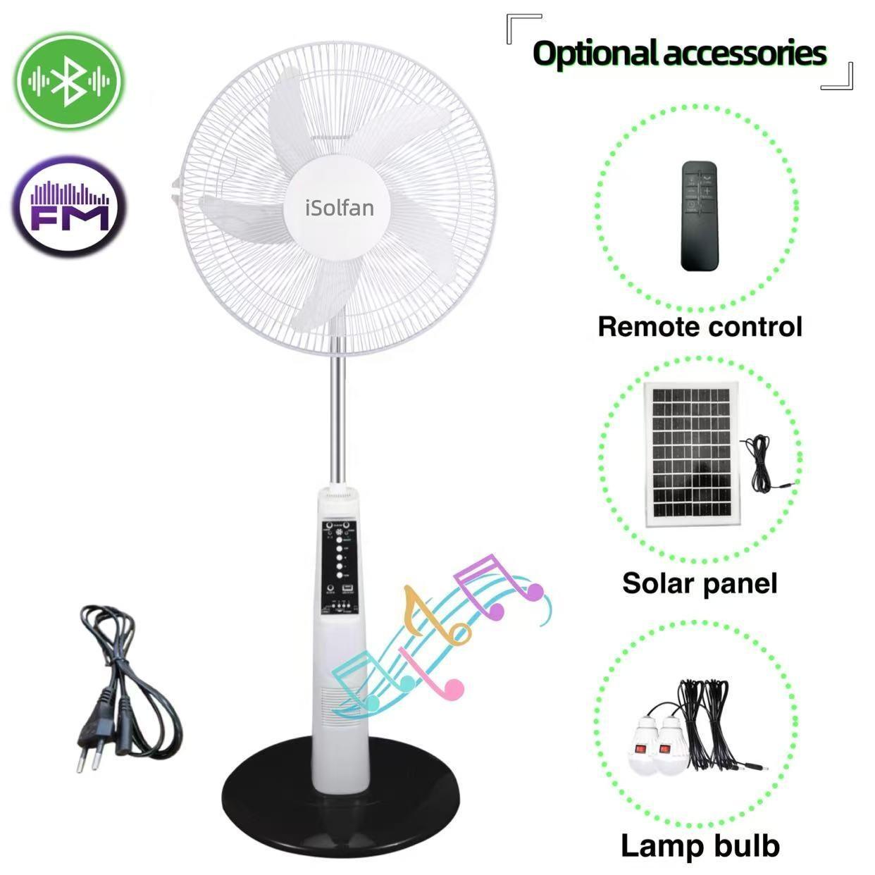 16 Solar-Powered Rechargeable Floor Fan with Panel 16-inch