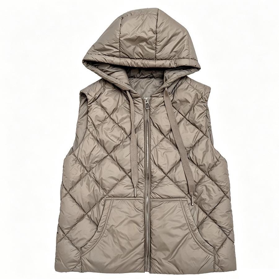 Hooded down vest women's light white duck down inner and outer wear vest rhombus inner winter clothing stacked vest