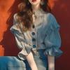 Niche Unique Top Bubble Foreign Style Fashionable Chic Super Good-looking Striped Ruffle Edge Shirt French Lazy Shirt