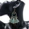 GemChic Women's New Vintage Geometric Metal Turquoise Long Tassel Fringe Earrings Ethnic Fashion Hook Earrings Birthday Christmas Jewelry Gift