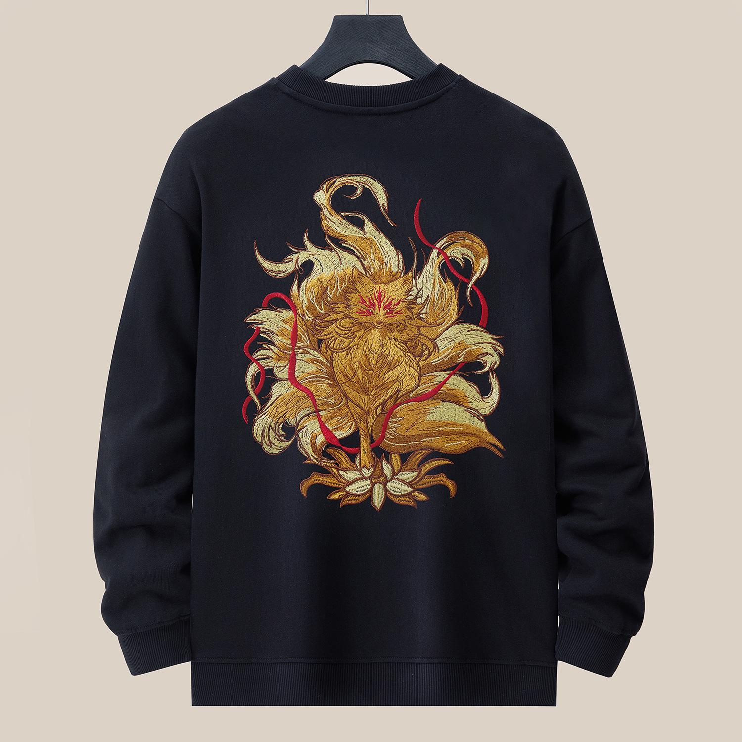 

Мужская толстовка с круглым вырезом - 360 г чистого хлопка, вышивка, свободный крой, большой размер, модный бренд осень-зима. Large