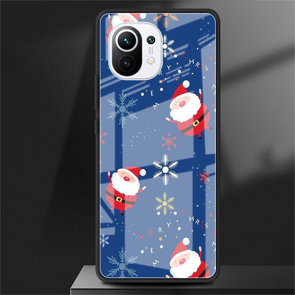 Glass Case For Xiaomi Poco X3 NFC 11 Lite 11T F3 M3 For Redmi Note 11 10 9 8 Pro 10S 9S 9A 9C Phone Cover Cartoon Christmas