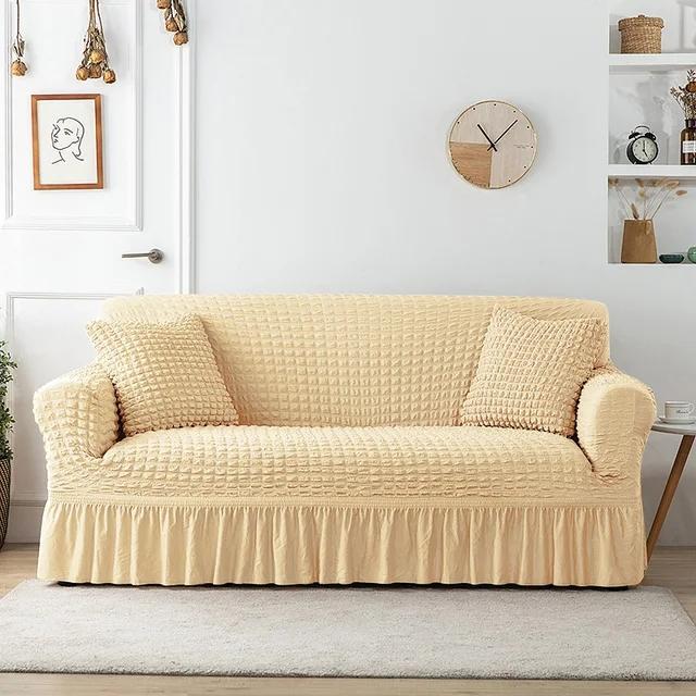 Pink Plaid Seersucker Skirt Elastic Stretch Sofa Cover for Living Room 1 2 3 4 Seat Armchair Cover L Shape Couch Covers for Sofa
