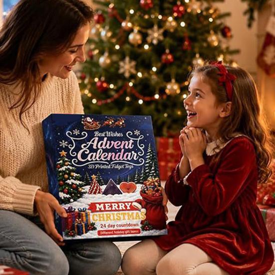 Tragbare Stressreduzierer für Erwachsene 2026 Weihnachts-Adventskalender, 24-Tage-Countdown-Box mit Mini 3D-gedruckten lustigen Feiertags-Vorfreude-Geschenken