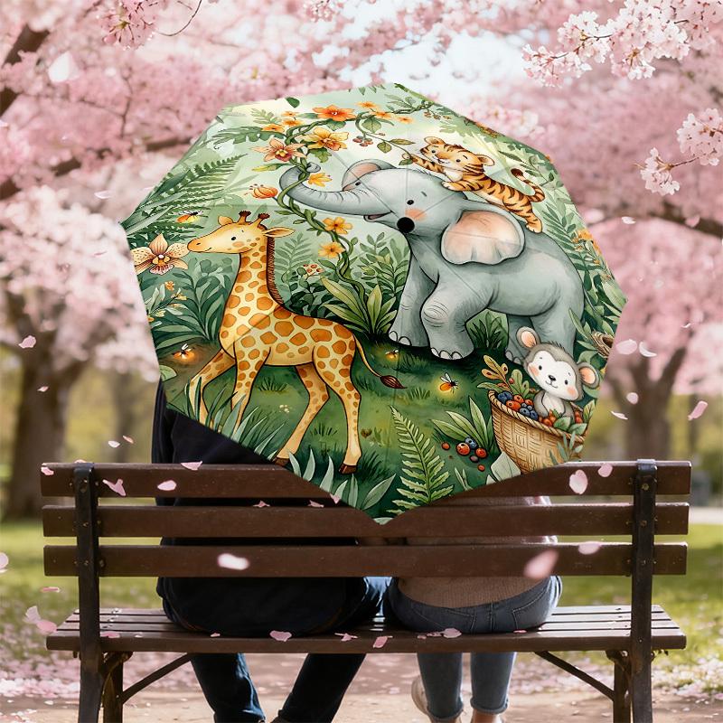 1PC Jungle Animals Umbrella-8-Rib Reinforced, Automatic Open, Lightweight & Durable, Fashion Accessory for Outdoor, H0349