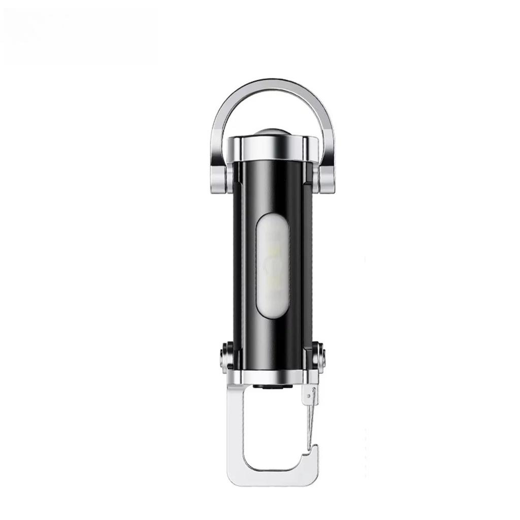 Mini Keychain Flashlight Multifunction USB Rechargeable Torch Portable Lamp with 6 Lighting Modes for Emergency Walking Camping