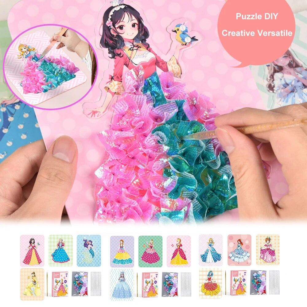Painting Sticker DIY Craft Toys Kid Art Girls Poking Princess Dress Handmade Magical Children Gifts DIY Poke Toy