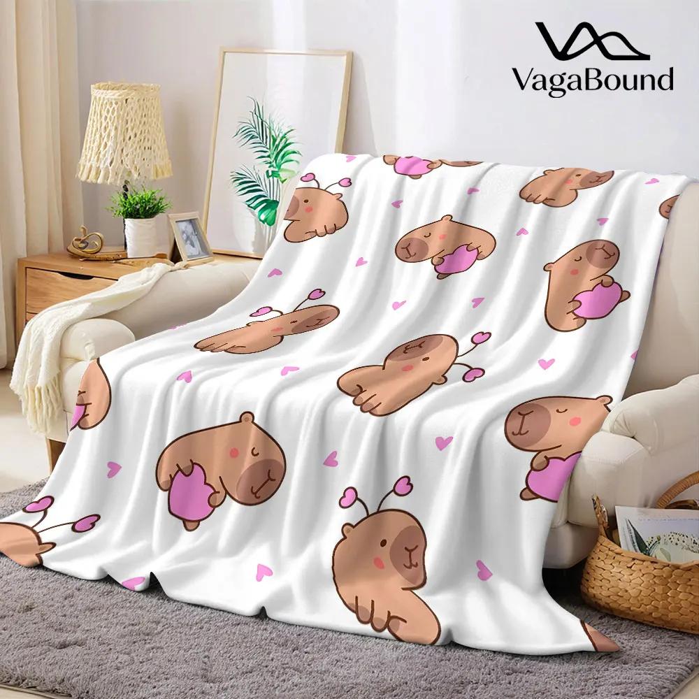 Cute Capybara Printed Blanket Suitable for Sofas Beds Offices Travel Camping Chairs Warm Plush Blanket