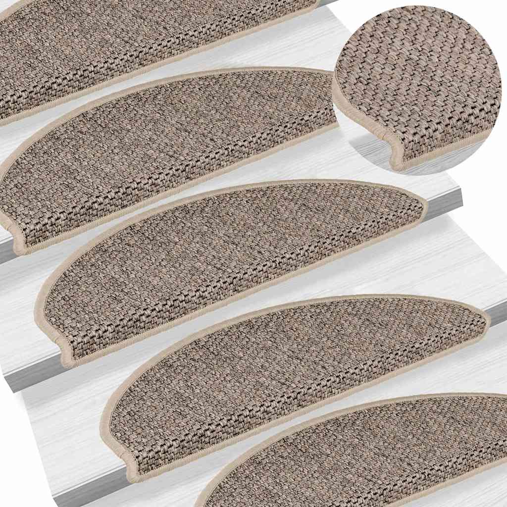 Self Adhesive Stair Mats Sisal Look 15 pcs 65 x 21 x 4 cm Dark Beige
