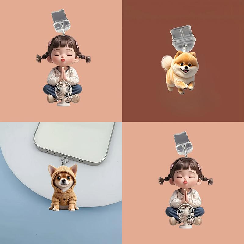 1Pc 2D Cute Cat Dog Shamrock Mobile Phone Dust Plug Pendant Anti-Dust Type-C Charging Port Plug Hanging Decor