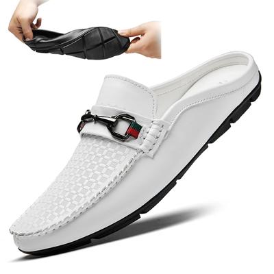 Fashion 2024 Brand Men Shoe Summer Casual Flat Shoes Black/white Soft Leather Shoe Slip-on Half Slippers Men Comfortable Driving Loafers