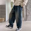 Boys' Trendy 2025 Street Style Fleece-Lined Jeans - Long Pants for Big Kids