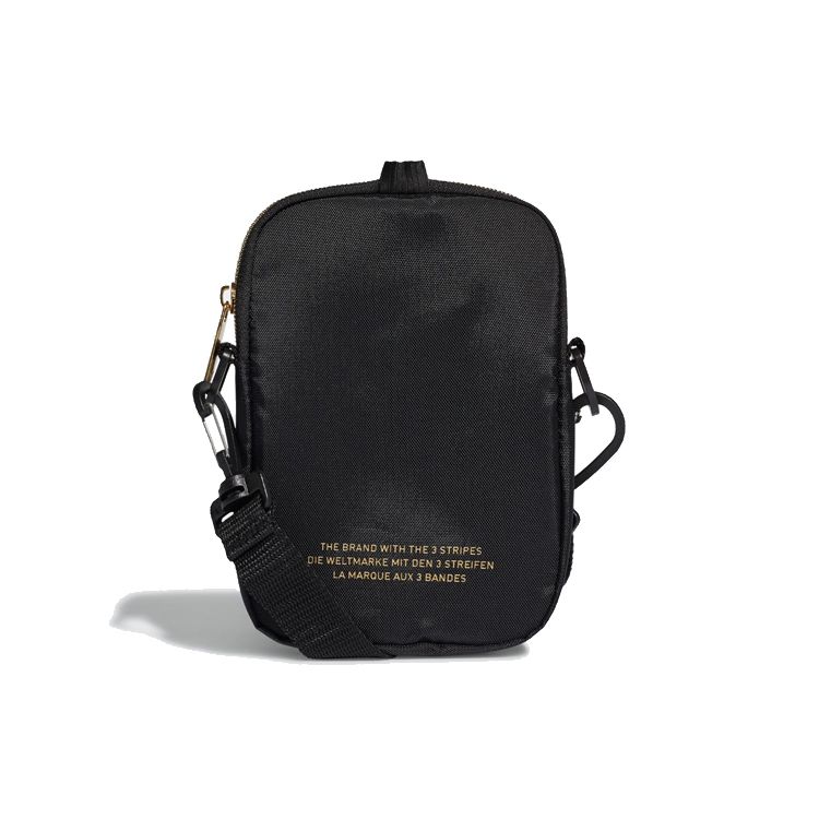 Adidas Originals Logo Gold Label Printed Zipper Polyester Shoulder Crossbody Bag Unisex Bags Black GF3199