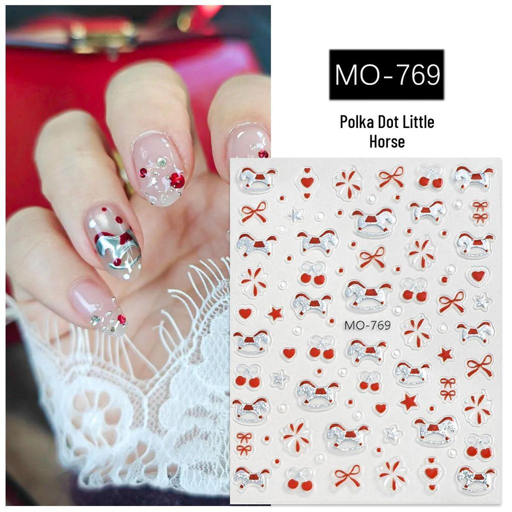 3D Cute Polka Dot Little Horse Glitter Nail Art Stickers for New Year DIY