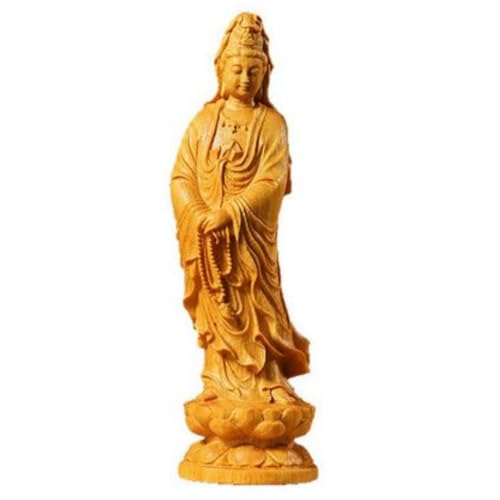 ORIJIRI Kannon Bodhisattva Buddhist Statue, Wood Carving, Golden Sandalwood, High-Quality Wood Carving, Buddhist Art, Buddhist Altar Statue, 12cm Tall