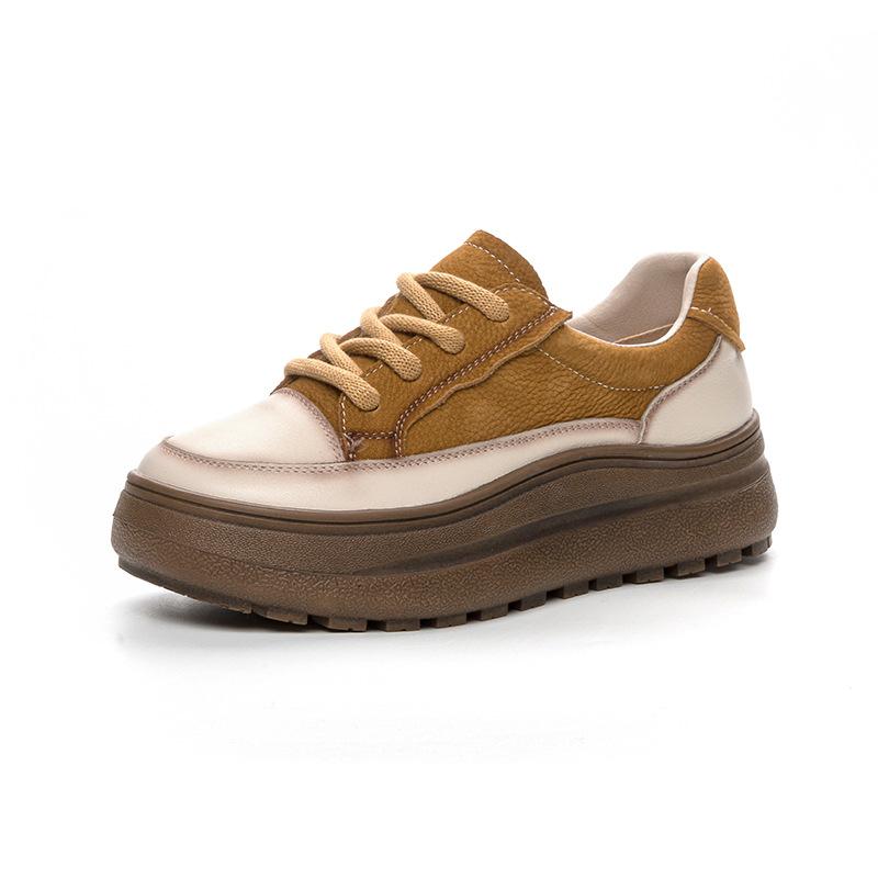 Casual Single-piece Flat Lace-up Comfortable Women's Retro-style Soft Leather Nurse Shoes