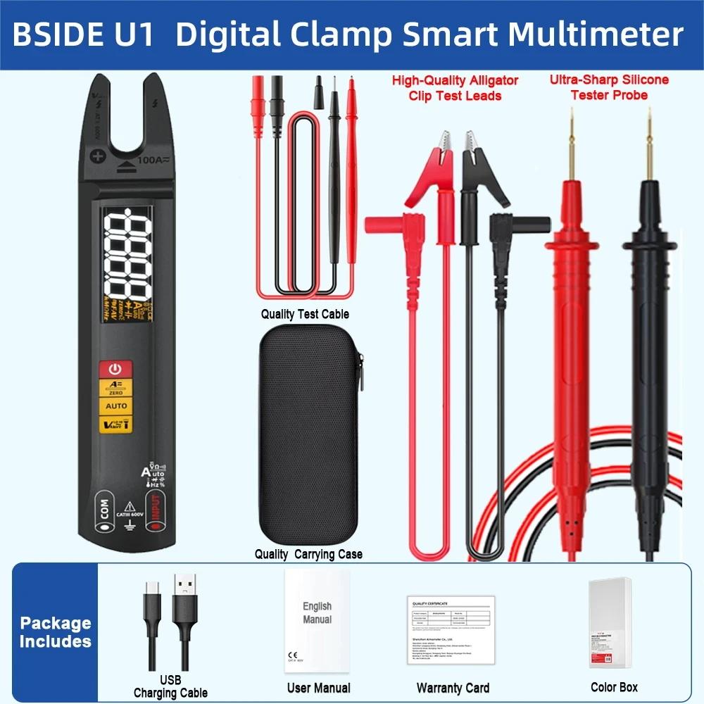 BSIDE U1 Digital Clamp Meter DC AC Professional 100A Ammeter Pliers T-RMS Current OpenJaw Electrical Tester Auto Multimeter