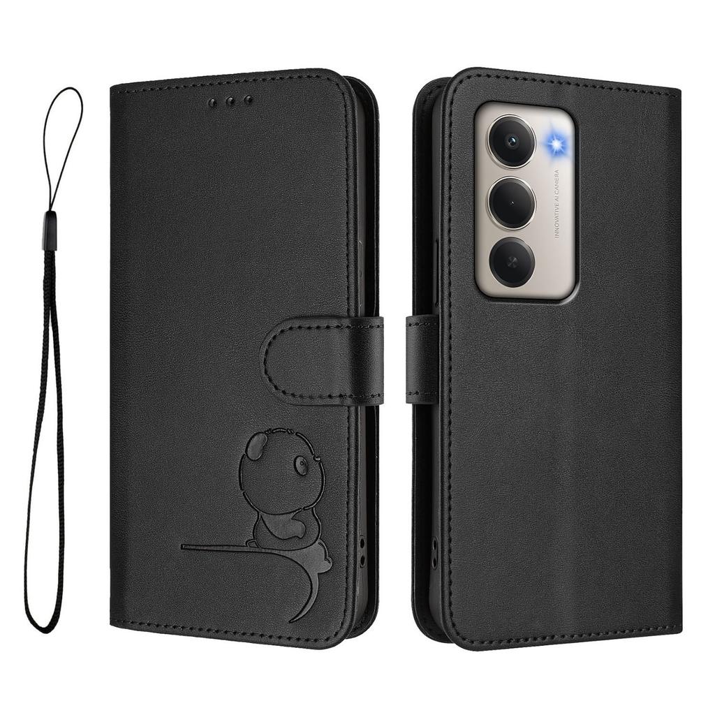 For Xiaomi Redmi 15 4G (EU) (171mm) Case Panda Imprint RFID Blocking Wallet Leather Phone Cover with Wrist Strap