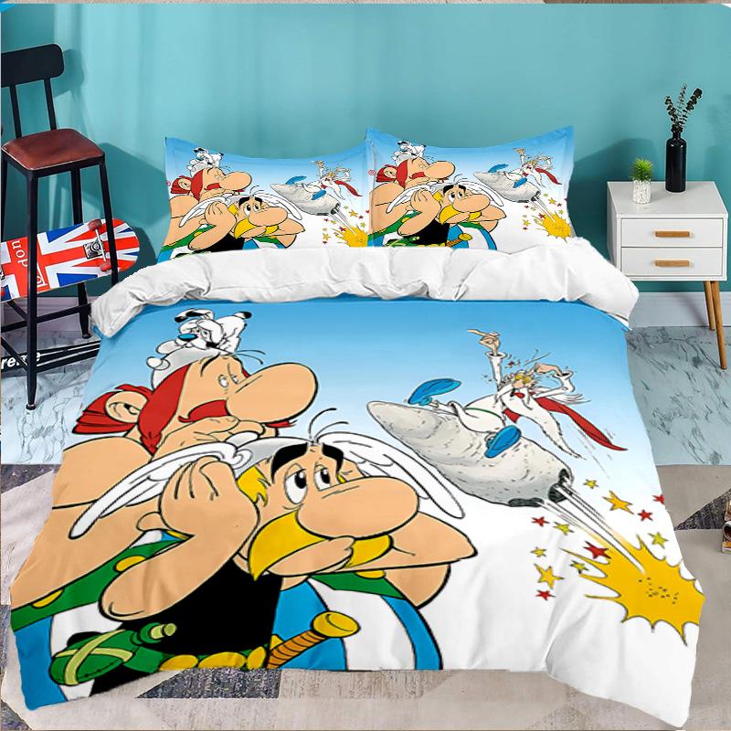 Asterix Freunde 3-teiliges Bettwäsche-Set, Enthält 1 Bettbezug und 2 Kissenbezüge, Perfektes Geschenk für Weihnachten, Ideal für Schlafzimmer, Wohnheim