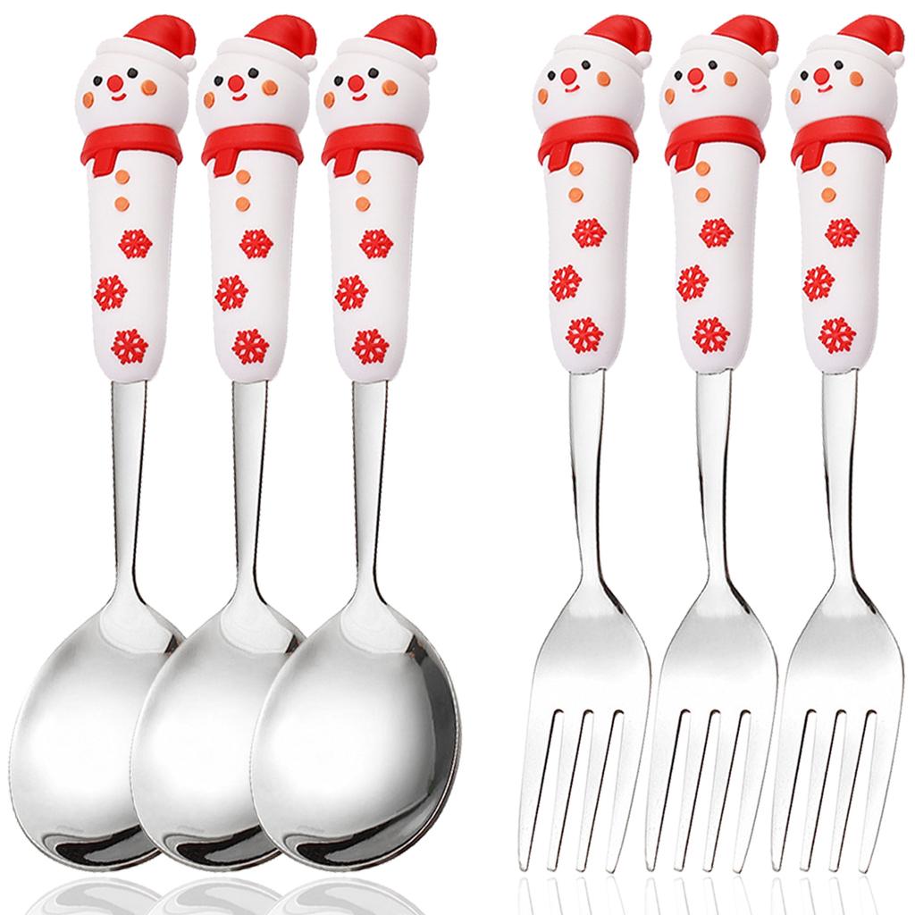 6pcs Stainless Steel Christmas Dinnerware Set Cake Fork Coffee Spoon Party Tableware Christmas Tree Moose Snowman Fork Spoon Set