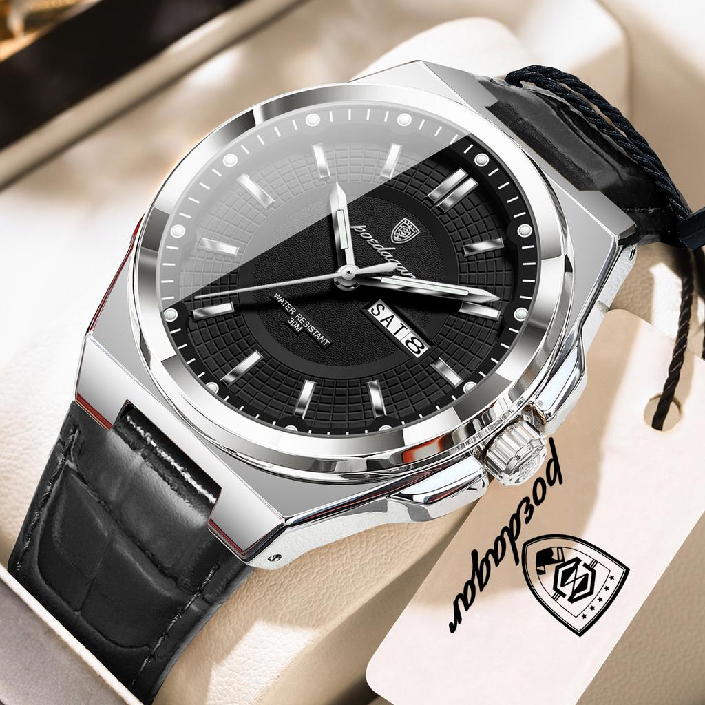 POEDAGAR Fashion Man Wristwatch Waterproof Luminous Date Week Business Quartz Watches Leather Sport Clock Reloj Hombre