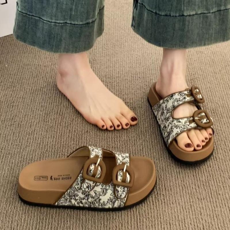 Belt buckle slippers girls summer retro outer wear thick-soled beach slippers trendy comfortable casual breathable sandals